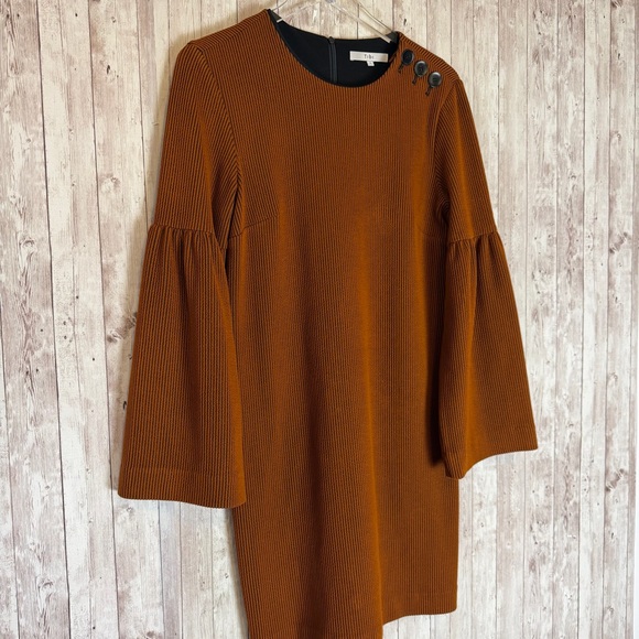 Tibi Rust Striped Wide-Sleeve Ribbed Shift Dress Small - Picture 2 of 8